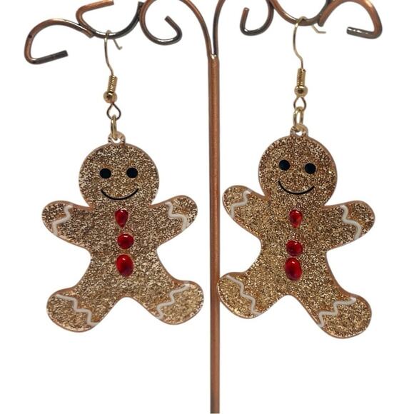 Glitter Gingerbread Man Earrings - Picture 3 of 5